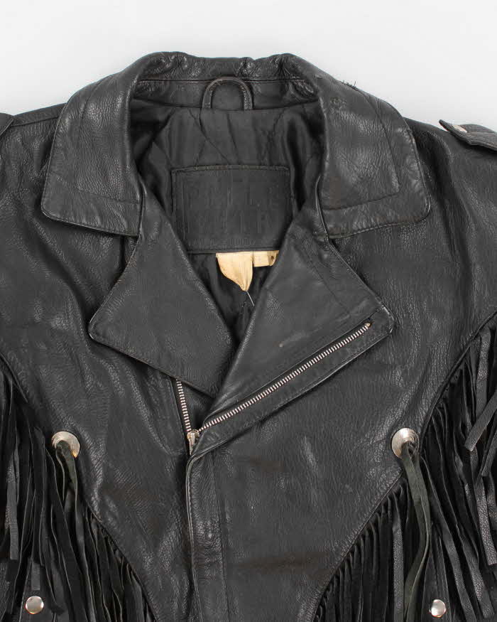 Vintage 80s Fringe Thick Leather Jacket - M