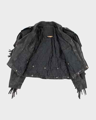 Vintage 80s Fringe Thick Leather Jacket - M