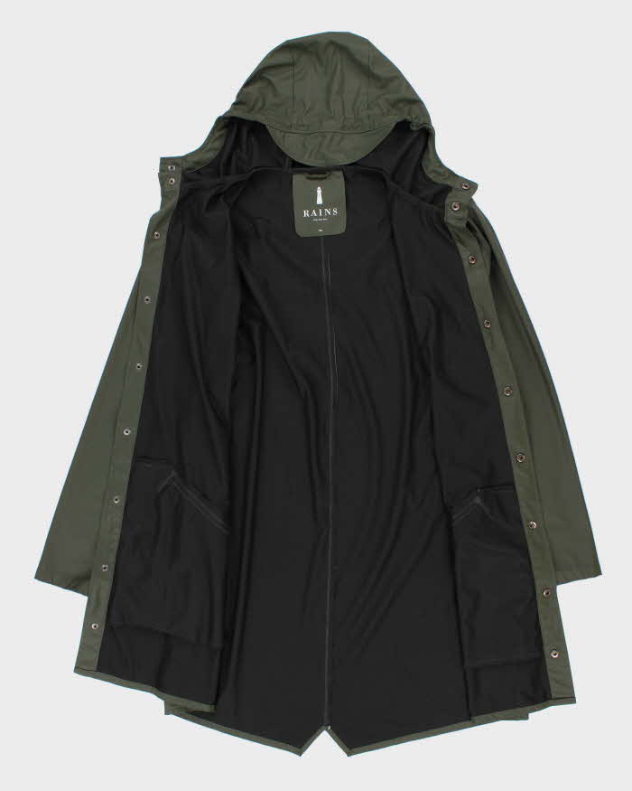 Men's Green Rains Waterproof Long Line Hooded Jacket - M