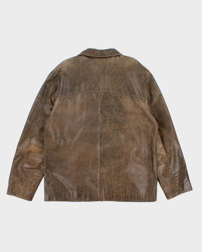 Vintage Men's Brown Leather Zip Up Jacket - LO