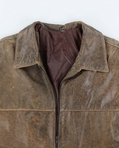 Vintage Men's Brown Leather Zip Up Jacket - LO