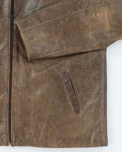 Vintage Men's Brown Leather Zip Up Jacket - LO
