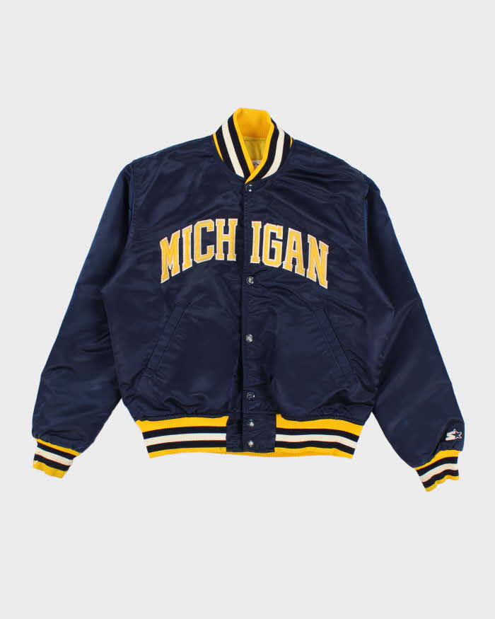 Michigan Jacket Vintage Men's Navy Michigan Wolverines Satin Starter Varsity Jacket ...