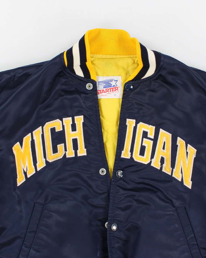 Vintage Men's Navy Michigan Wolverines Satin Starter Varsity Jacket M