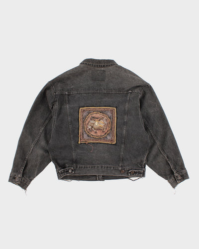 Vintage Men's Black Embroidered Denim Jacket - L