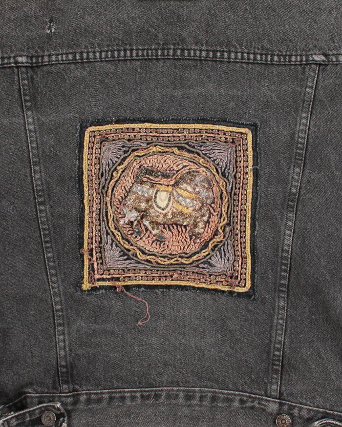 Vintage Men's Black Embroidered Denim Jacket - L