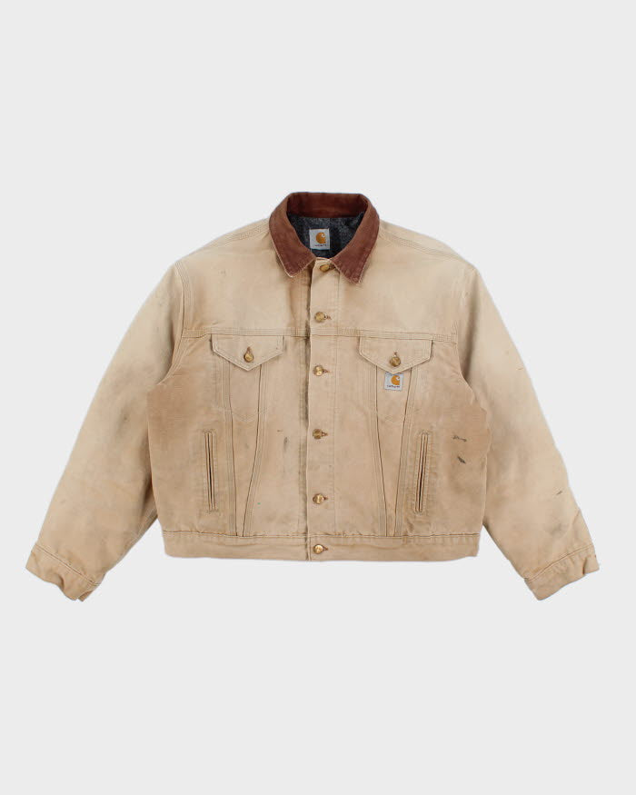 Vintage Carhartt Fleece Lined Faded Beige Workwear Jacket - XXXL