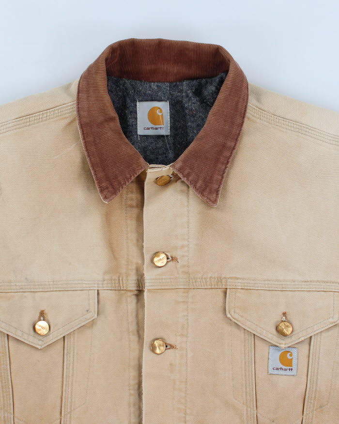 Vintage Carhartt Fleece Lined Faded Beige Workwear Jacket - XXXL