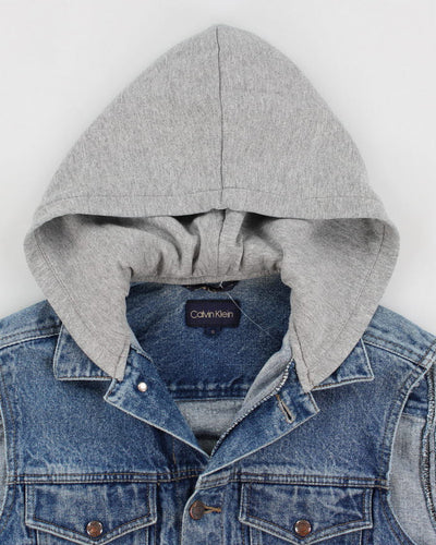 Calvin Klein 1990s Sleeveless Hoodie Denim Jean Jacket - S