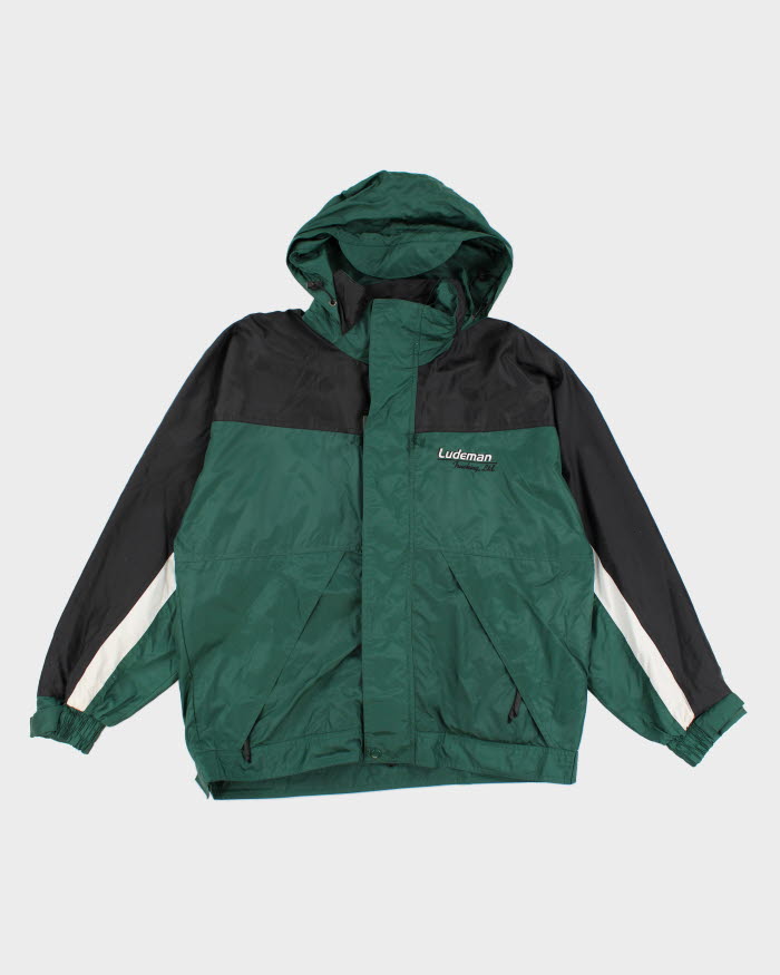 90s Ludeman Green Hooded Windbreaker Jacket - M