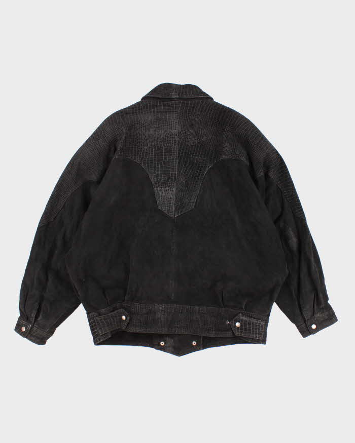 レディース 80s black leather fur boa jacket y2k
