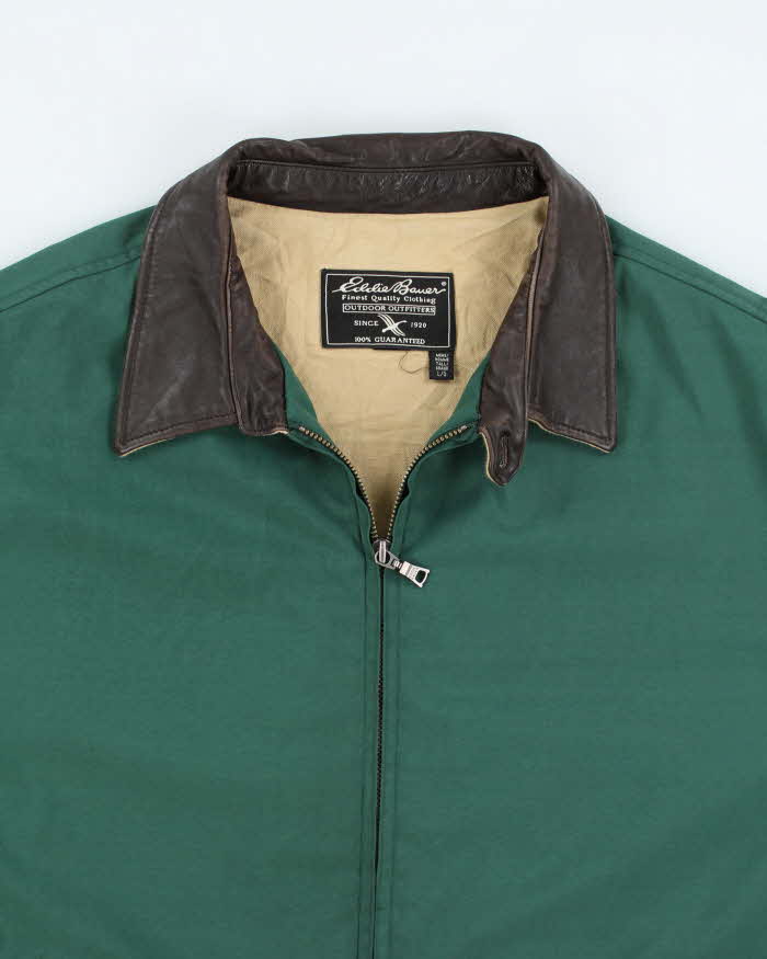 Vintage Eddie Bauer Green Zip Up Leather Collar Jacket - L