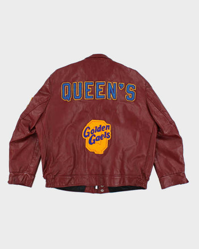 Vintage 90s Varsity Queen's University Leather Jacket - L