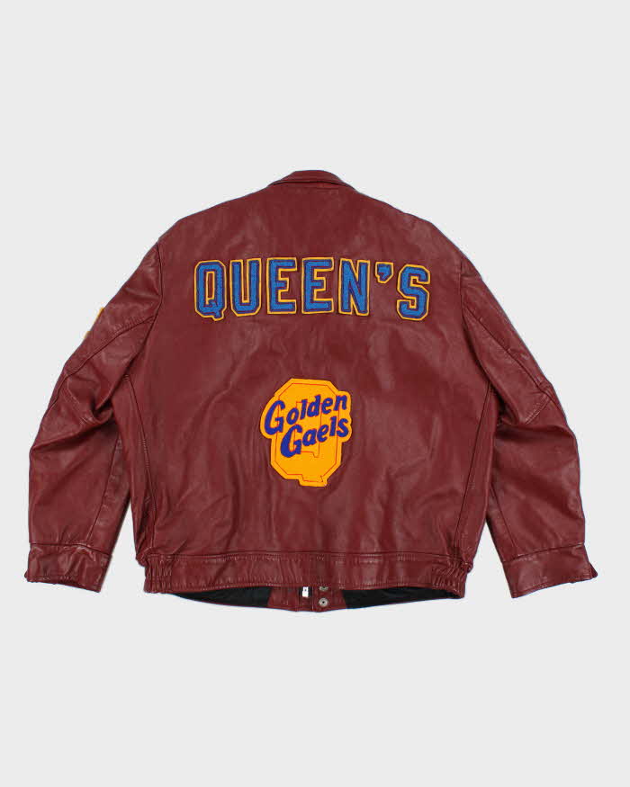 Vintage 90s Varsity Queen's University Leather Jacket - L