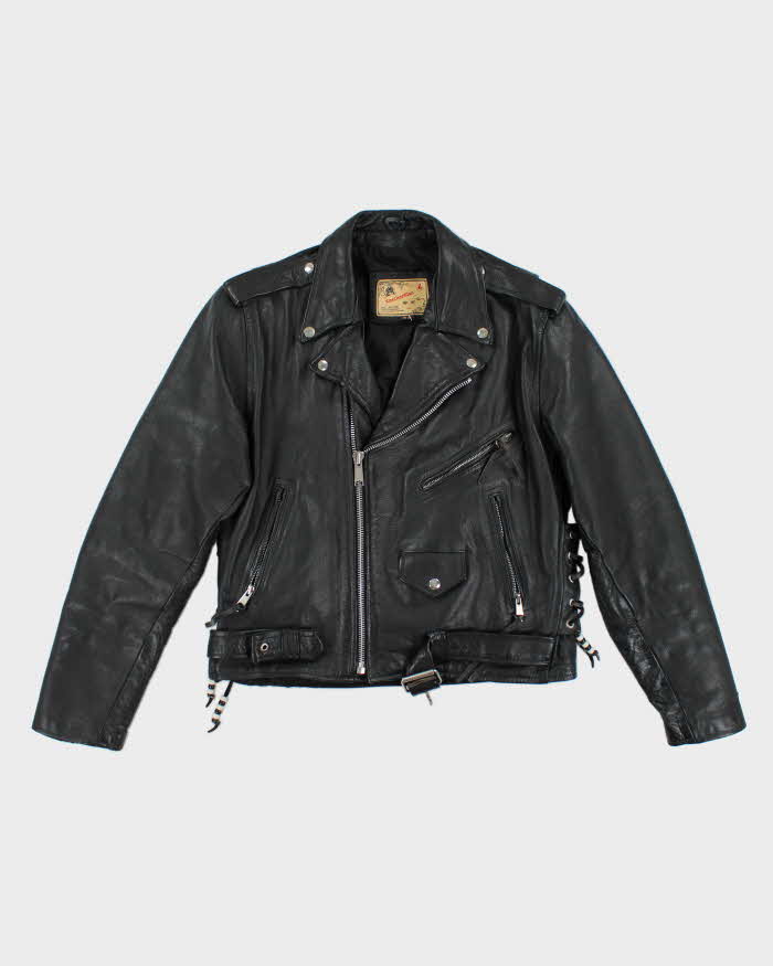 Vintage Leather Men Black Biker Jacket - L