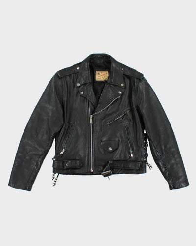 Vintage Leather Men Black Biker Jacket - L