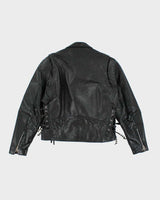 Vintage Leather Men Black Biker Jacket - L
