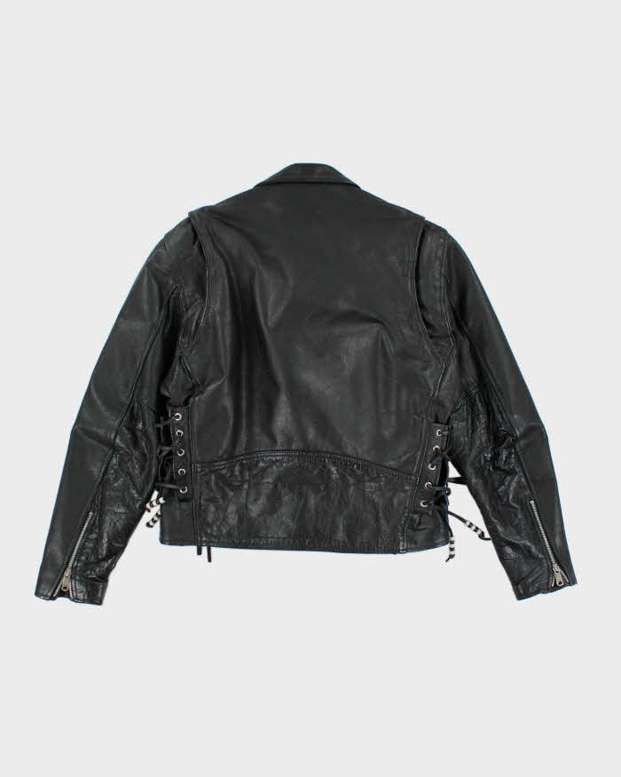 Vintage Leather Men Black Biker Jacket - L