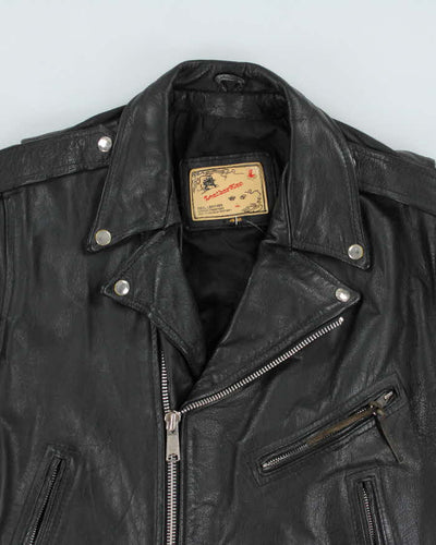 Vintage Leather Men Black Biker Jacket - L