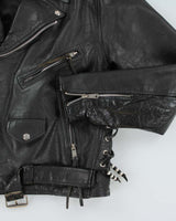 Vintage Leather Men Black Biker Jacket - L