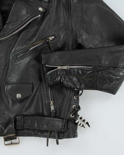 Vintage Leather Men Black Biker Jacket - L
