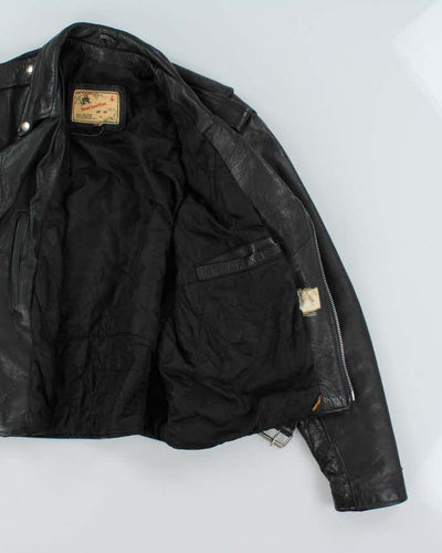 Vintage Leather Men Black Biker Jacket - L