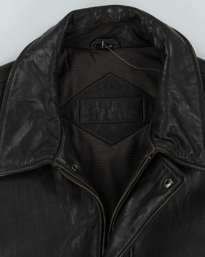Vintage Dark Brown Oversized Leather Jacket - XL