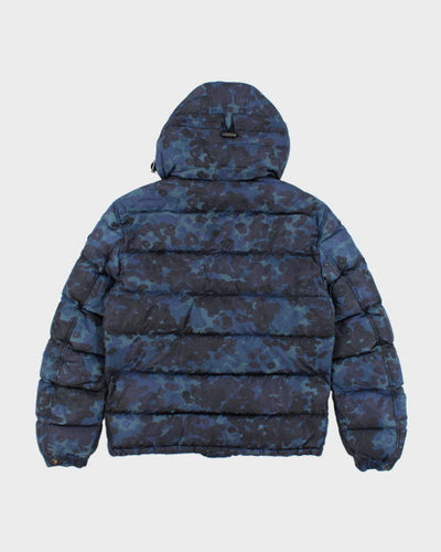 Vintage Burberry Brit Blue Camouflage Hooded Puffer Jacket - M