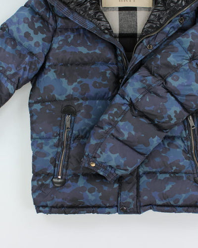 Vintage Burberry Brit Blue Camouflage Hooded Puffer Jacket - M