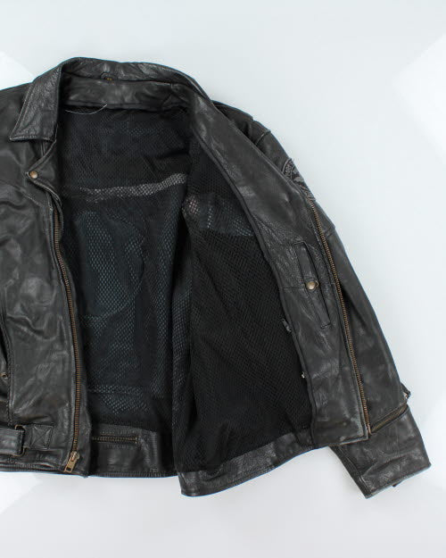 Vintage 90's Oversized Heavyweight Leather Biker Jacket - XL
