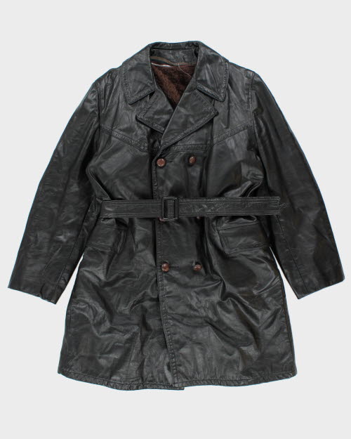Vintage 80's Sears Long Leather Double Breasted Jacket - L