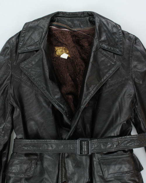 Vintage 80's Sears Long Leather Double Breasted Jacket - L