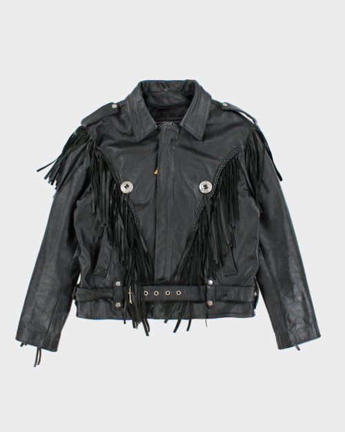 Vintage 90's Traditional Western Fringe Leather Jacket - M