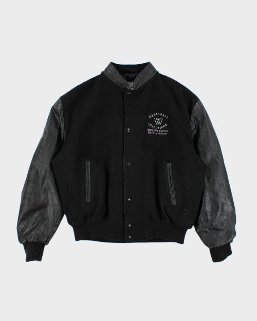 Vintage 90's Leather Embroidered Varsity Jacket - M