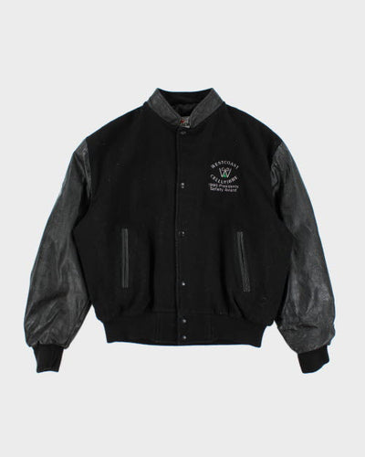 Vintage 90's Leather Embroidered Varsity Jacket - M