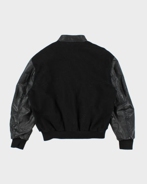 Vintage 90's Leather Embroidered Varsity Jacket - M