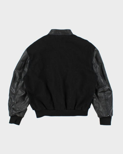 Vintage 90's Leather Embroidered Varsity Jacket - M