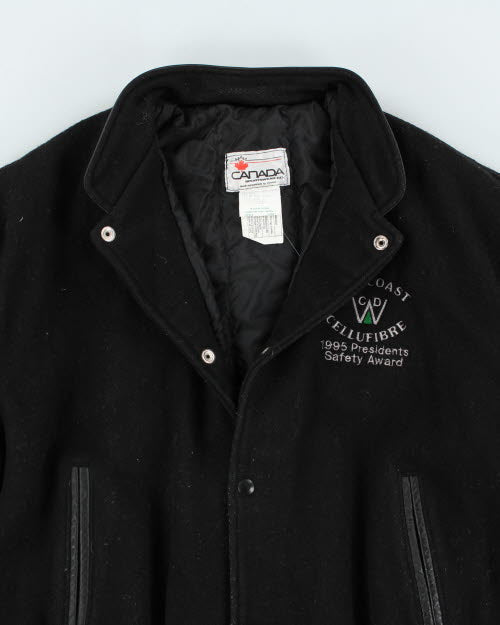 Vintage 90's Leather Embroidered Varsity Jacket - M