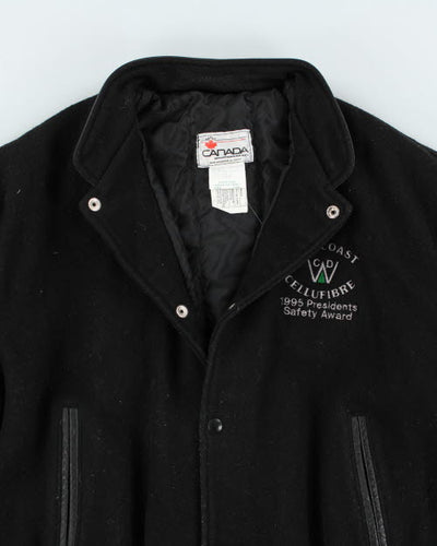 Vintage 90's Leather Embroidered Varsity Jacket - M