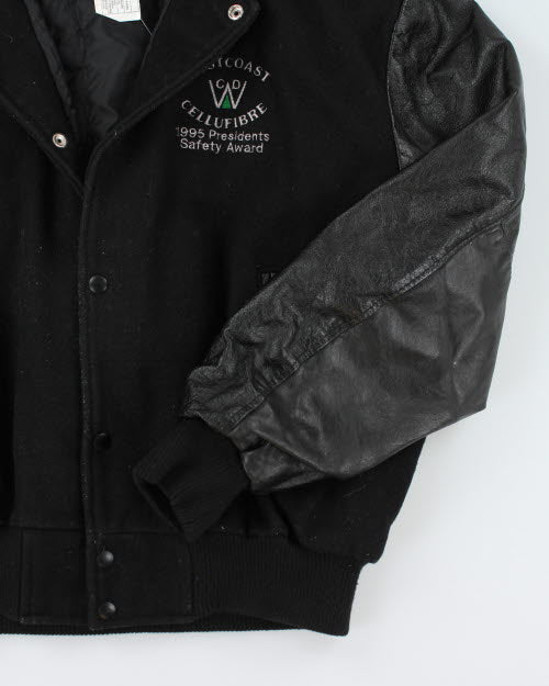 Vintage 90's Leather Embroidered Varsity Jacket - M
