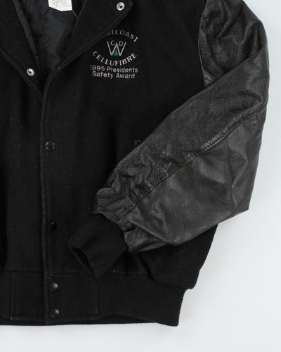 Vintage 90's Leather Embroidered Varsity Jacket - M