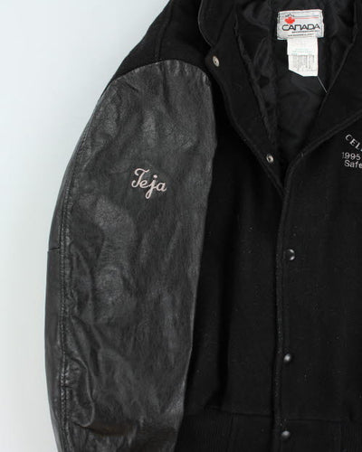 Vintage 90's Leather Embroidered Varsity Jacket - M