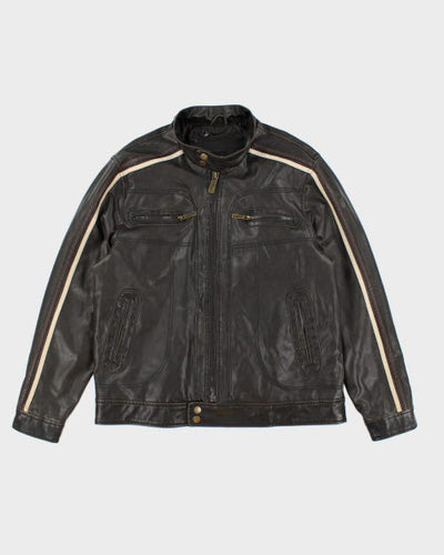 Vintage Y2K G21 Striped Leather Jacket - L