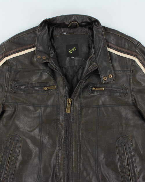 Vintage Y2K G21 Striped Leather Jacket - L