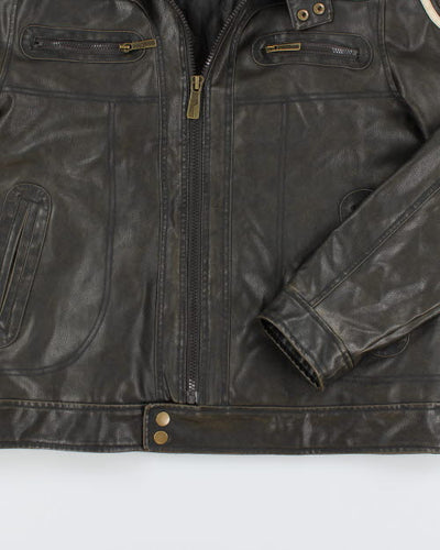 Vintage Y2K G21 Striped Leather Jacket - L
