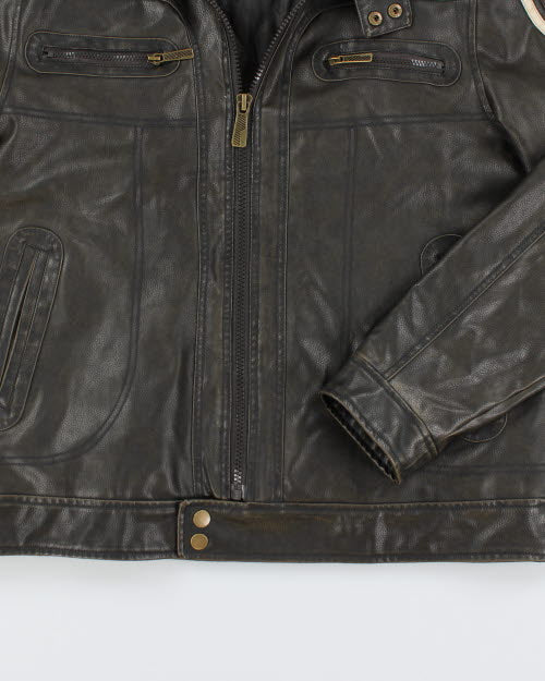 Vintage Y2K G21 Striped Leather Jacket - L