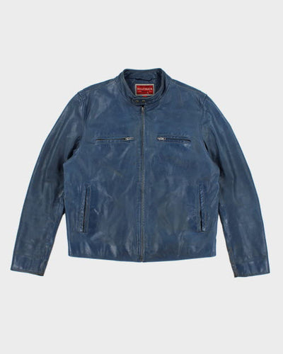 Vintage Y2K Hilfiger Blue Leather Jacket - M