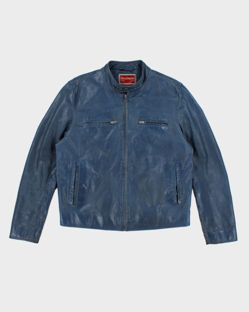 Vintage Y2K Hilfiger Blue Leather Jacket - M