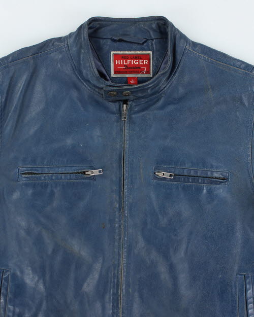 Vintage Y2K Hilfiger Blue Leather Jacket - M