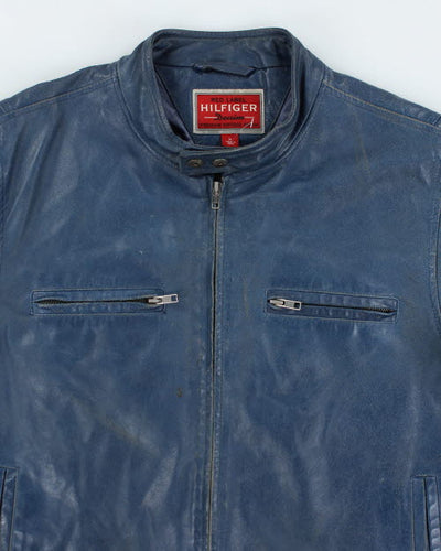 Vintage Y2K Hilfiger Blue Leather Jacket - M